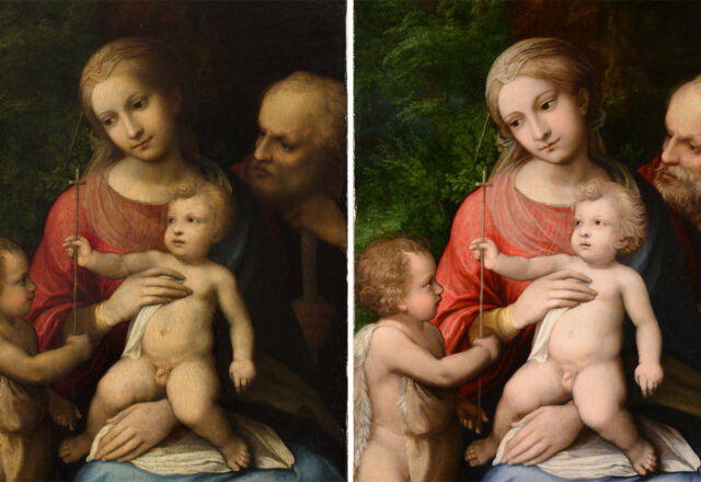La vierge à l’Enfant avec saint Jean-Baptiste de Corrège avant/après restauration / ©Arcanes